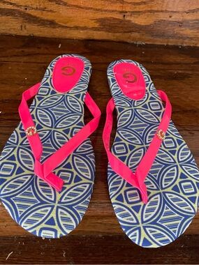 GUESS G By Guess Flip Flop Sandal Womens 6 Pink Blue Pattern Thong Casual Summer
